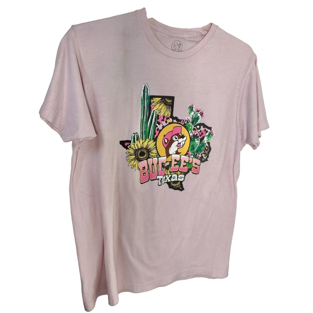 Buc-ee's Texas Cactus Sunflower Pink Graphic T-Shirt Women's Size Large L